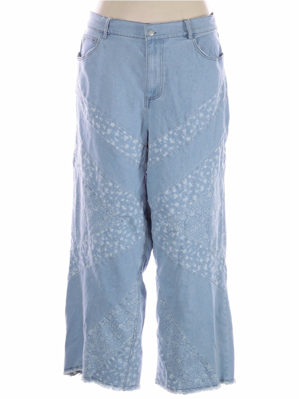 DAVI & DANI Light Blue Patchwork Wide-Leg Jeans